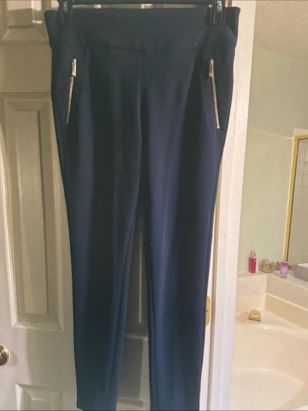 Tommy Hilfiger Dark Blue Stretch Trousers with Gold Zippers